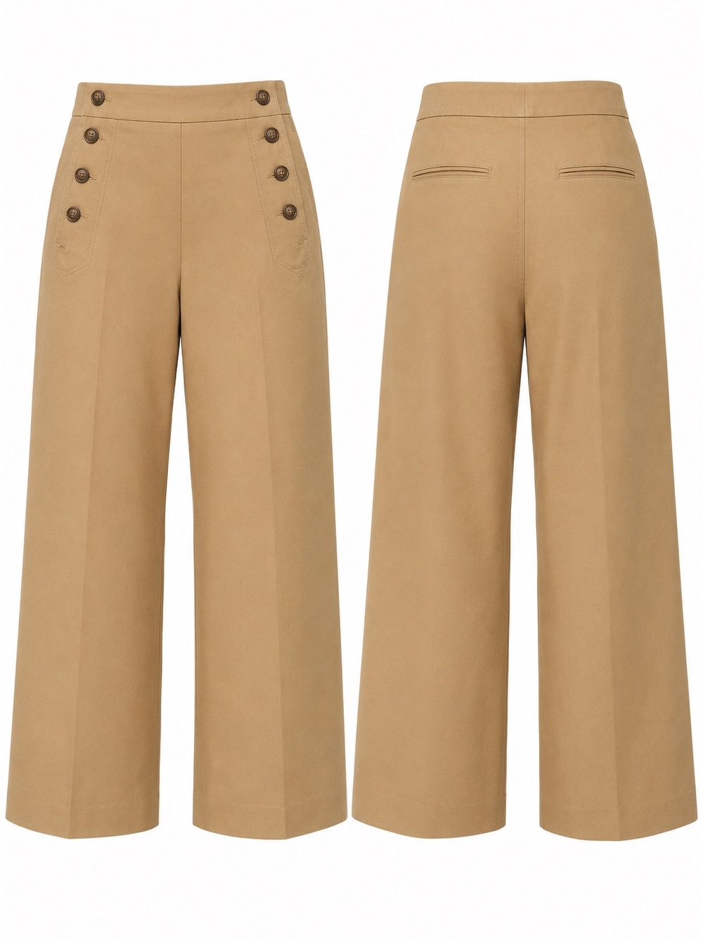 Polo Ralph Lauren Women's Sailor Wide Leg Crop Pants Camel Tan Wool Blend High R - Picture 2 of 6